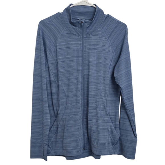 ATHLETA Pacifica Illume UPF Blue Brushed Stripe Athletic Run Jacket! L NEW - Picture 3 of 6